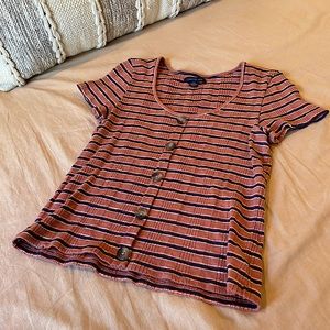 American Eagle Striped snap-front Baby Tee